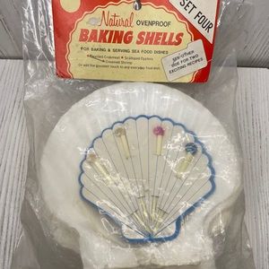 Vintage Natural Shell Serving Dishes Ovenproof & Shell Picks Set of 4 Never Used